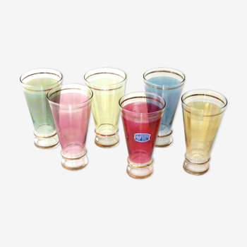 Orangeade service - 6 pearlescent iridescent glasses - Cristal - Italy