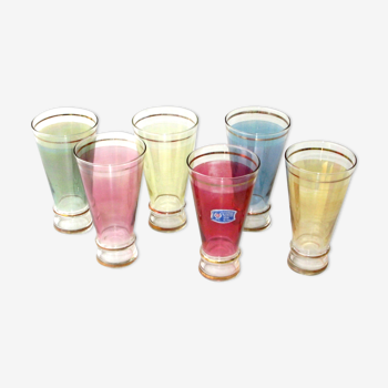 Service à orangeade - 6 verres couleurs irisés nacrés - Cristal - Italie
