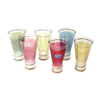 Orangeade service - 6 pearlescent iridescent glasses - Cristal - Italy