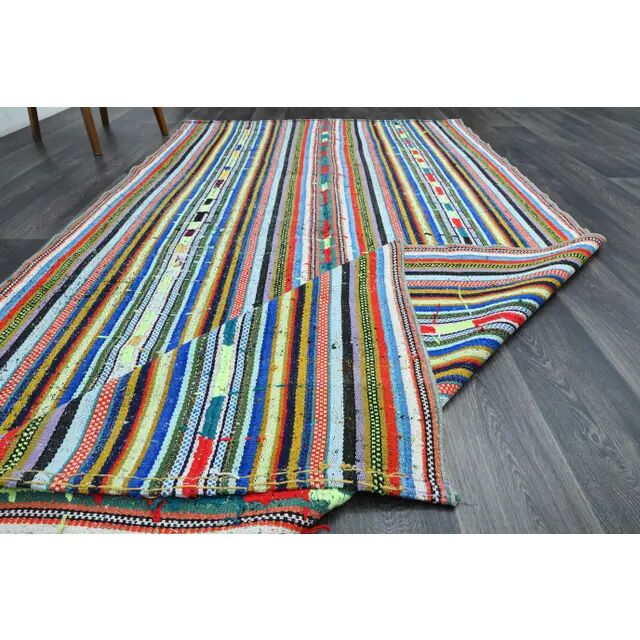 1970s Vintage Turkish Oushak Handmade Wool Cotton Blue Runner Rug 163x306