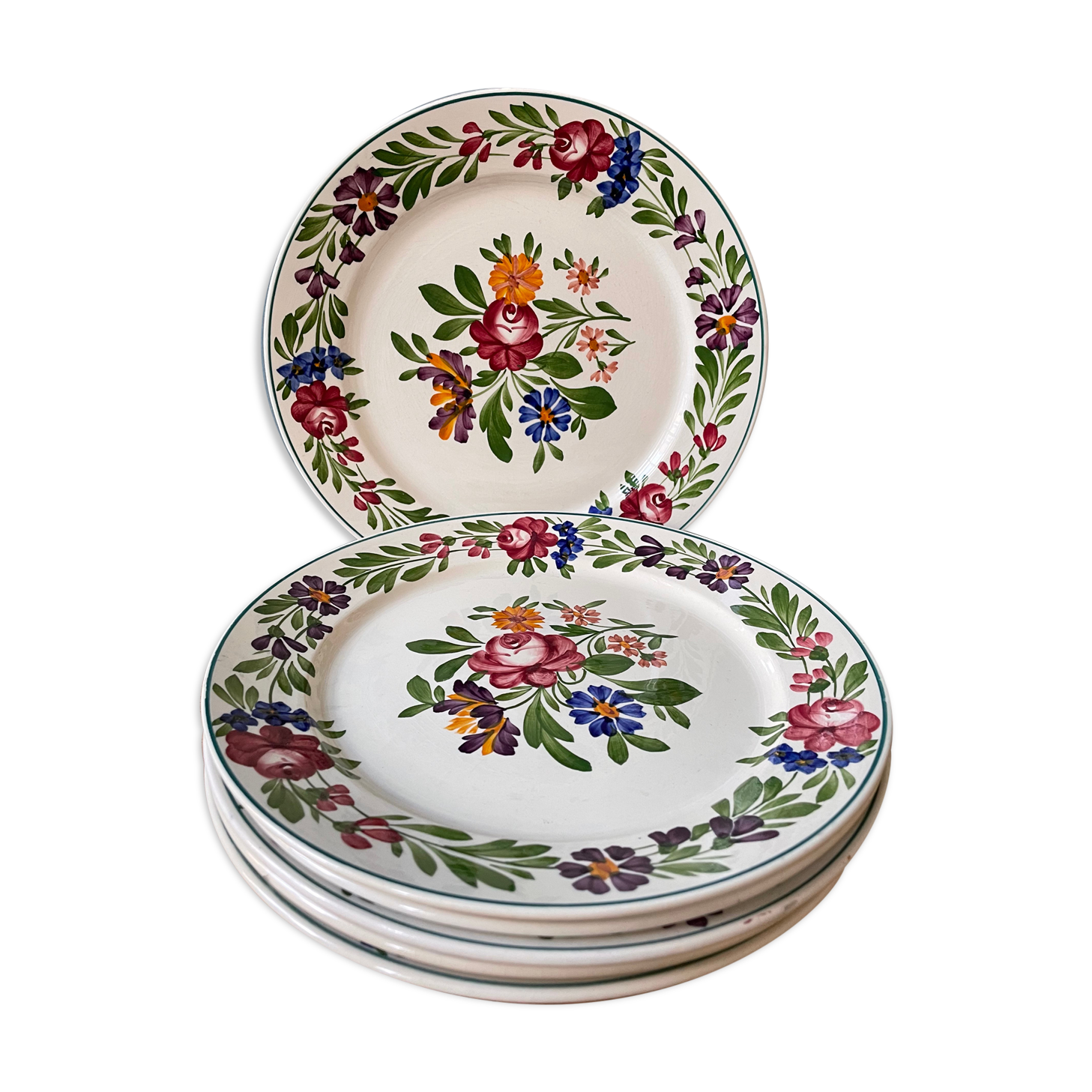 Set of 6 flat plates in Sarreguemines earthenware, Rusticana model