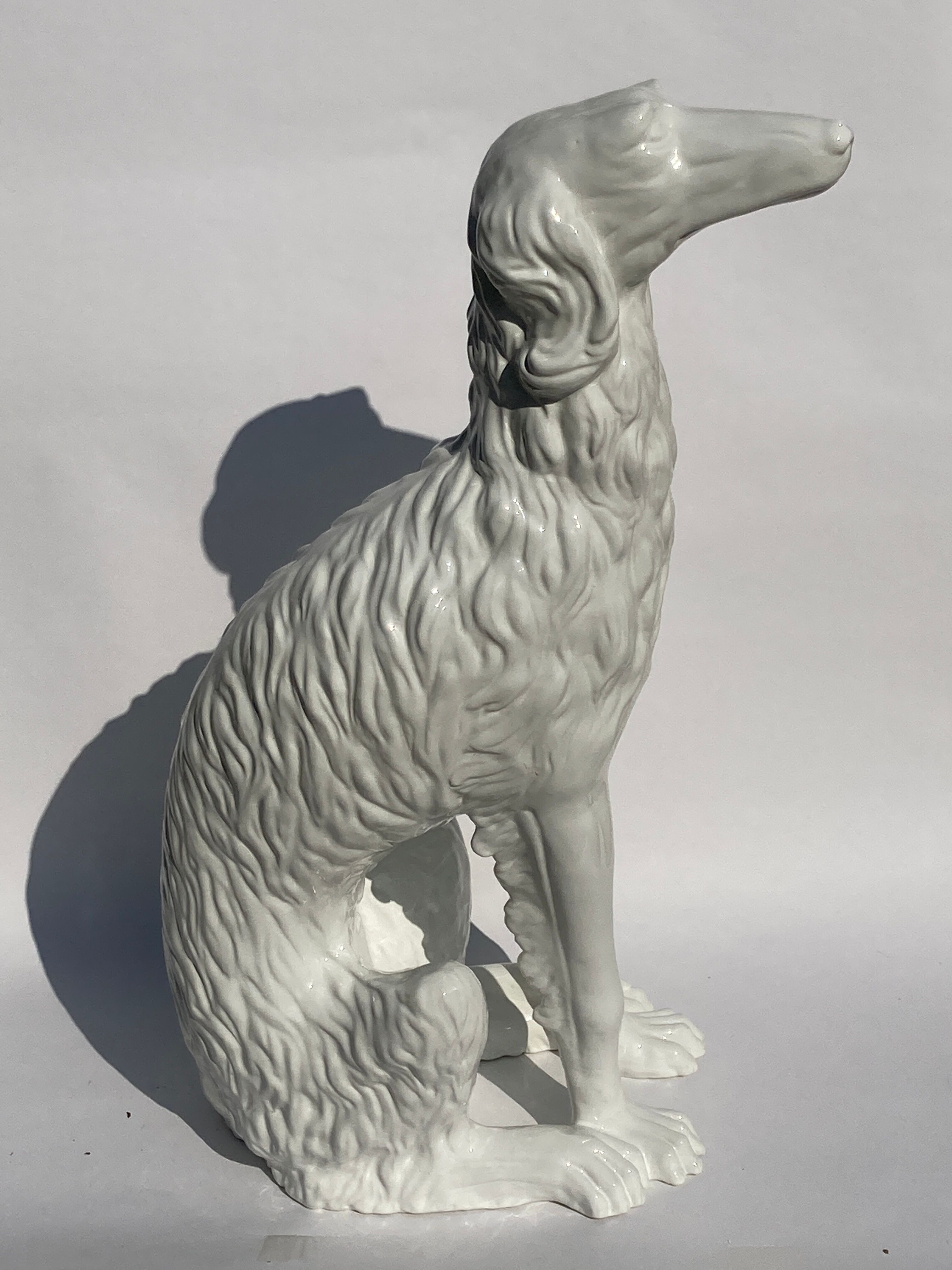 95 cm terracotta glazed Borzoi or Russian Afghan wolfhound, Austria 1960s.