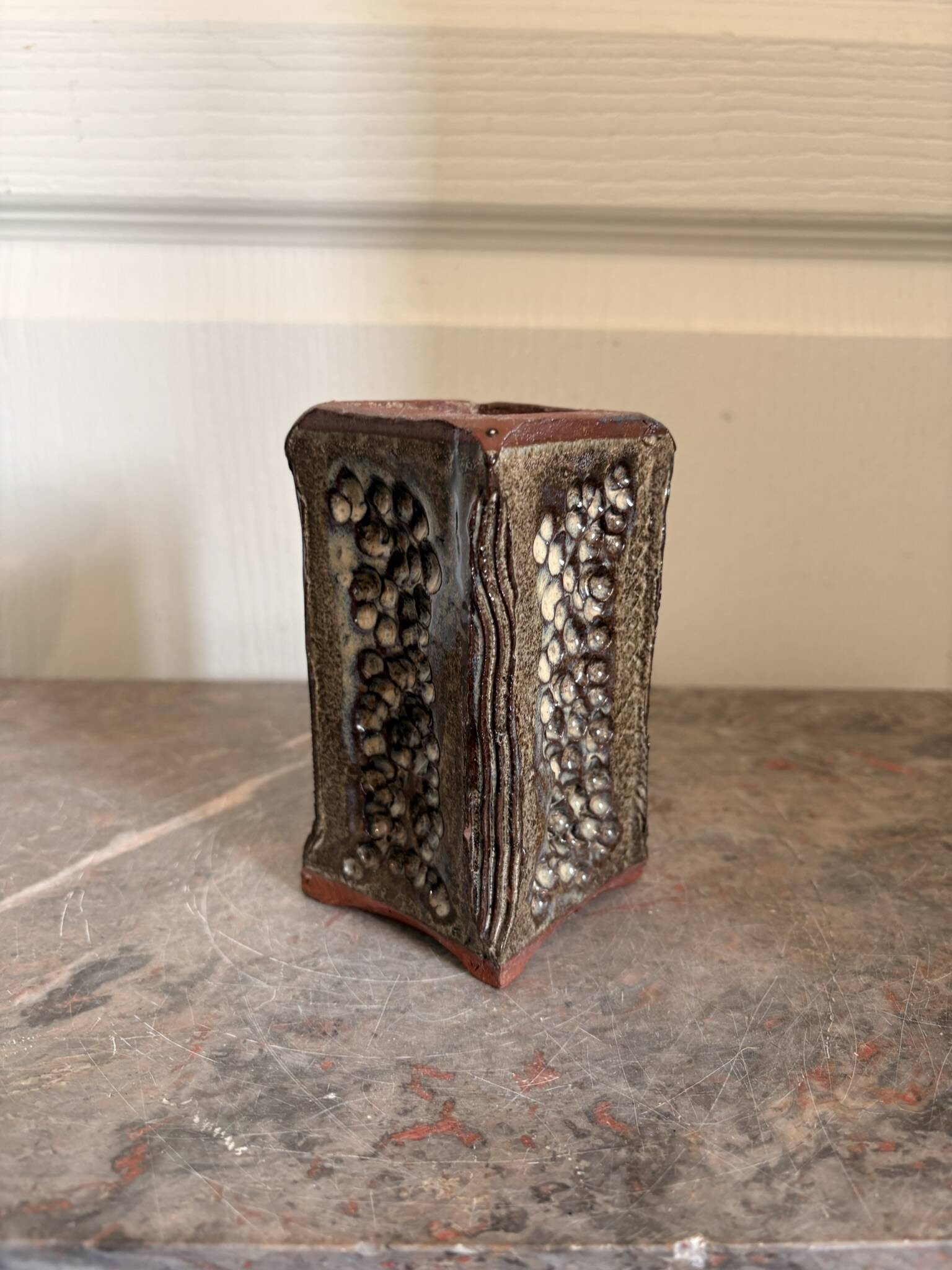 Ancient Ceramic Vase Terracotta Glazed Handmade Signed F aupon