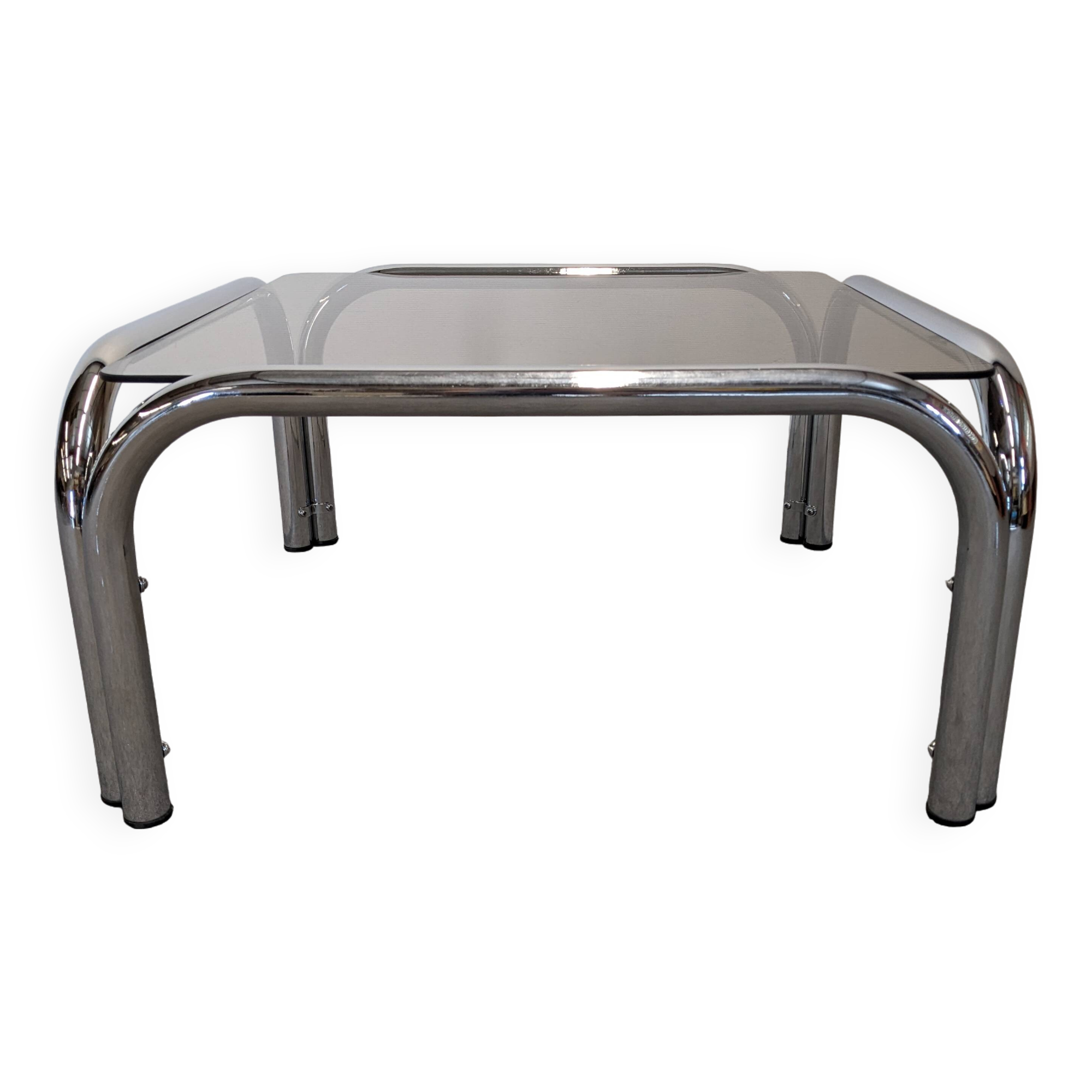 Space age tubular coffee table in smoked glass from the 60s/70s