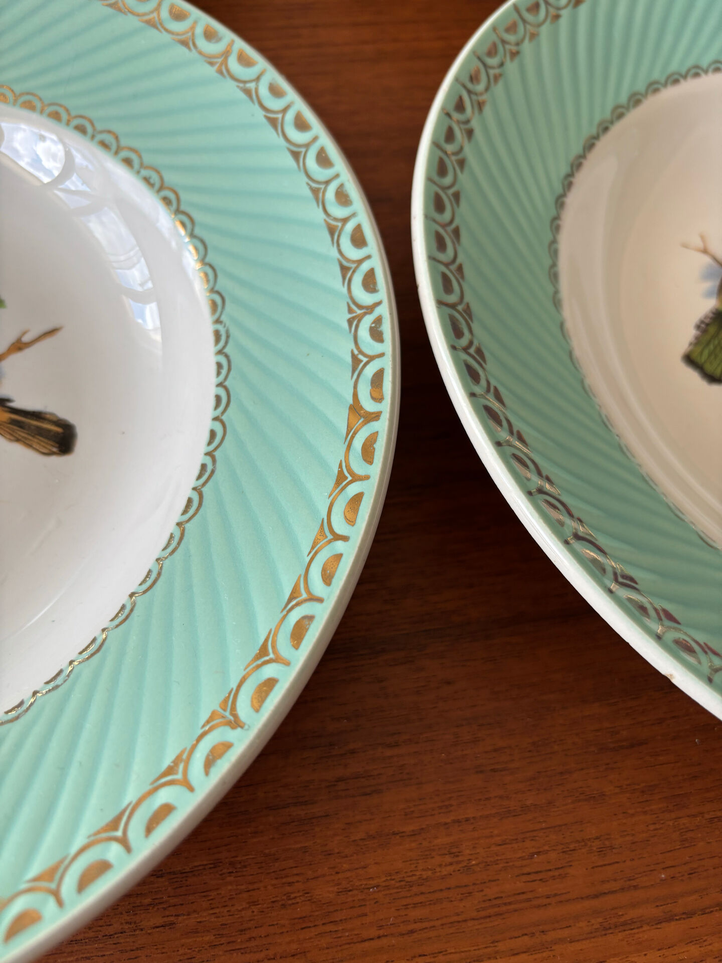 Set of 4 vintage deep plates in earthenware • Bird and leaf decoration