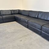 Grand canapé modulable en cuir noir, années 1970