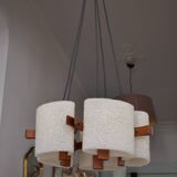 Scandinavian chandelier 5 lights 1960 teak and perspex