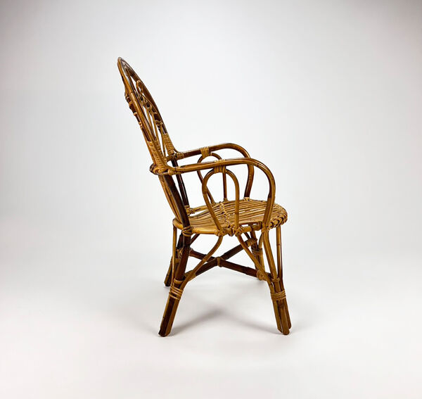 Chaise latérale en rotin du milieu du siècle, années 1960