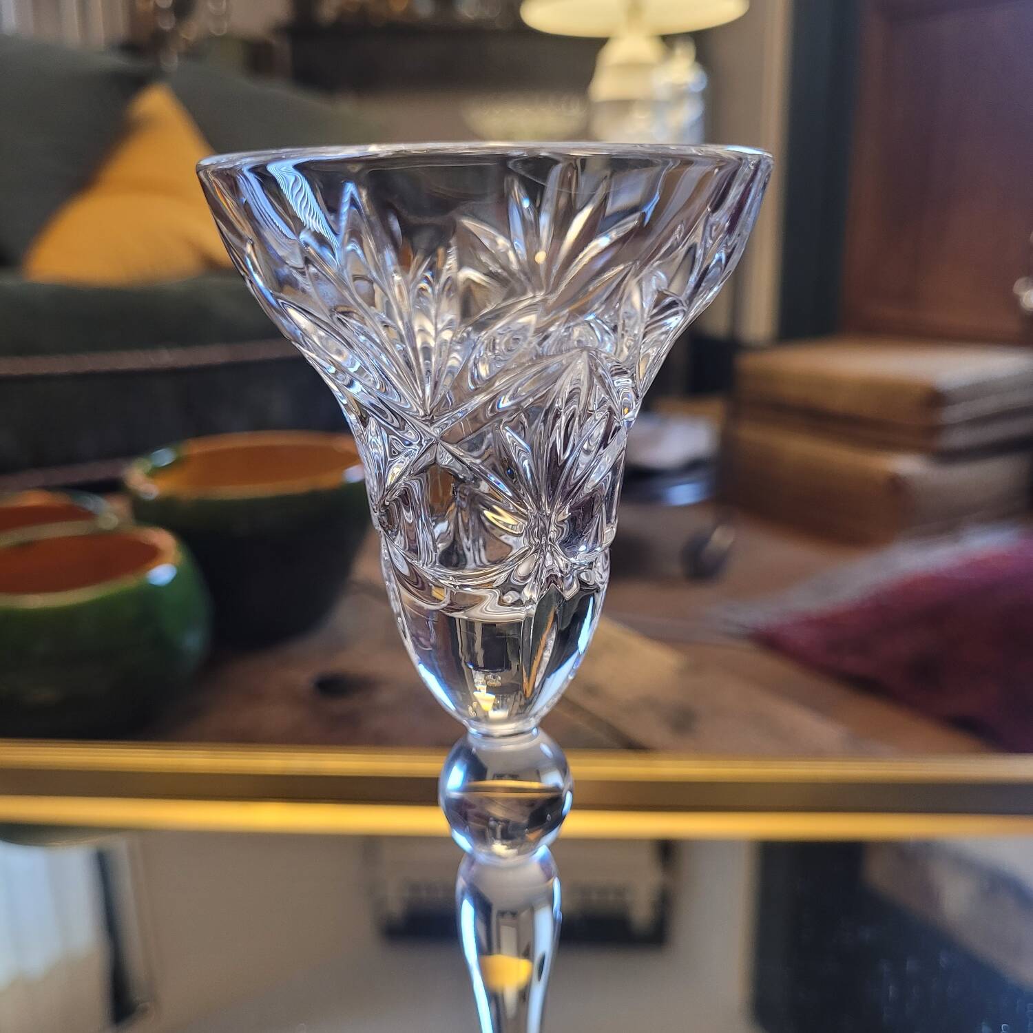 Large cut glass stemmed glass – star decoration – 1960s