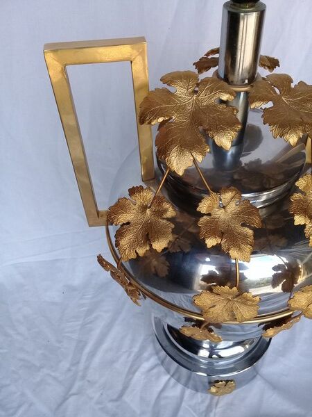 Chrome and gilded metal lamp ep 1970 hollywood regency / neoclassical