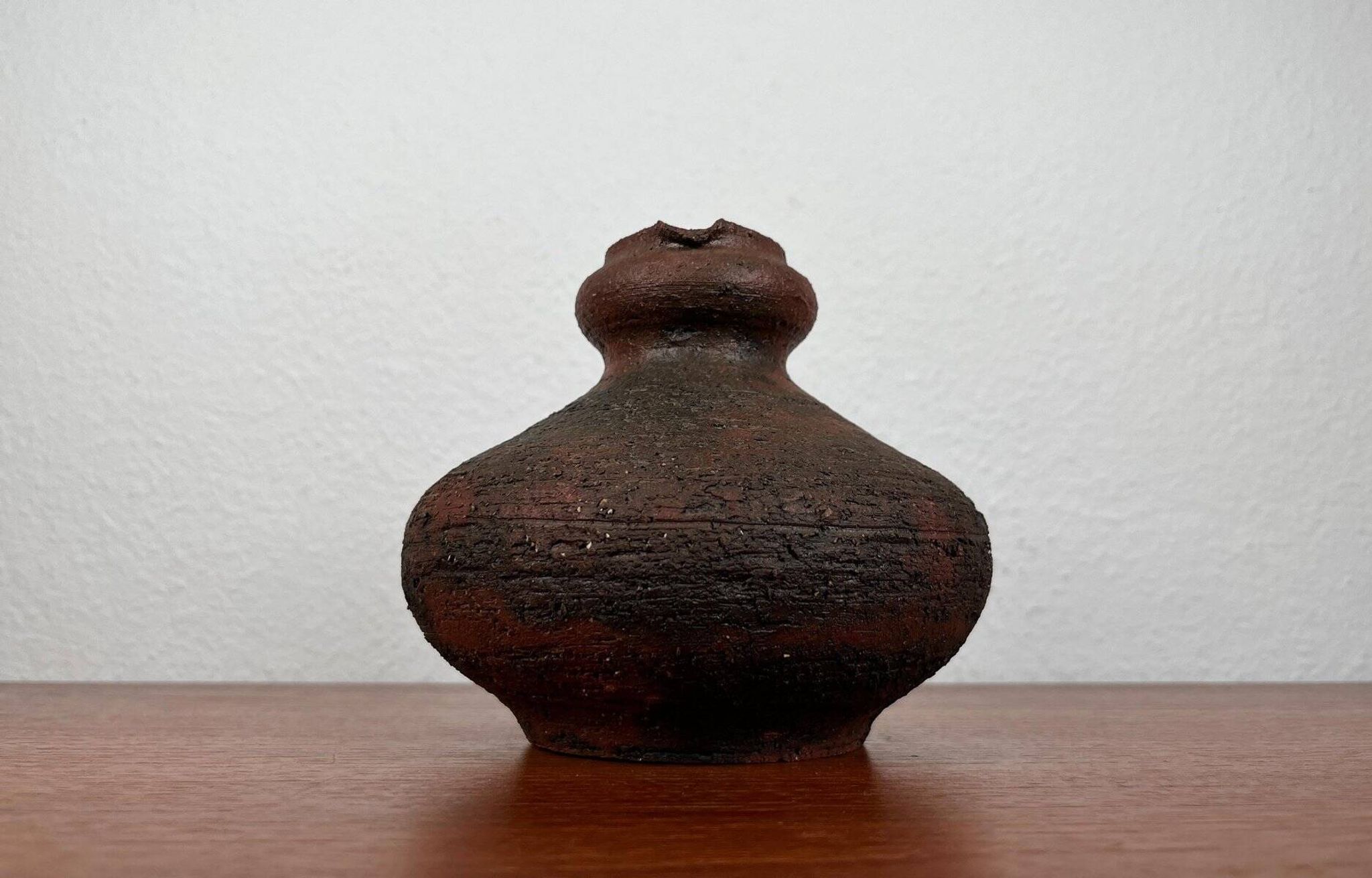 Carafe vase by German studio pottery, brutalist vintage by Gerhard Liebenthron, 1974.