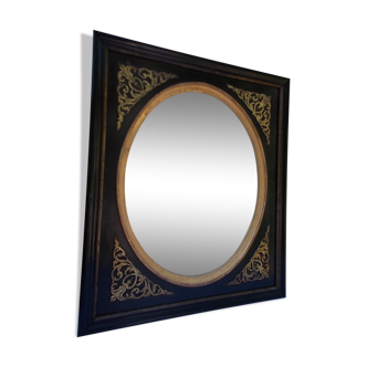 Mirror in black and gold medallion 41,5x35cm