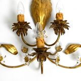 Pair of gold plated Italian 1980's floral Regency Murano glass sconces