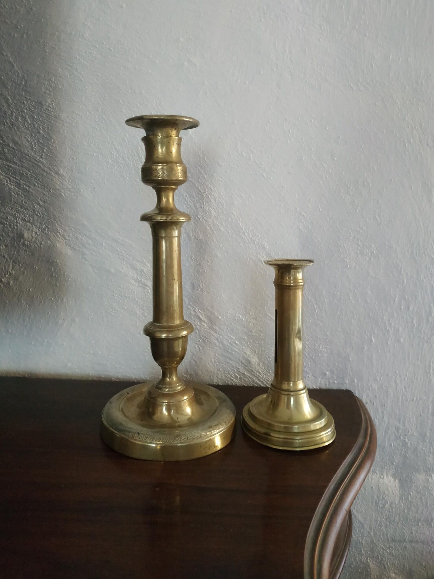 Set of 2 old brass candle holders