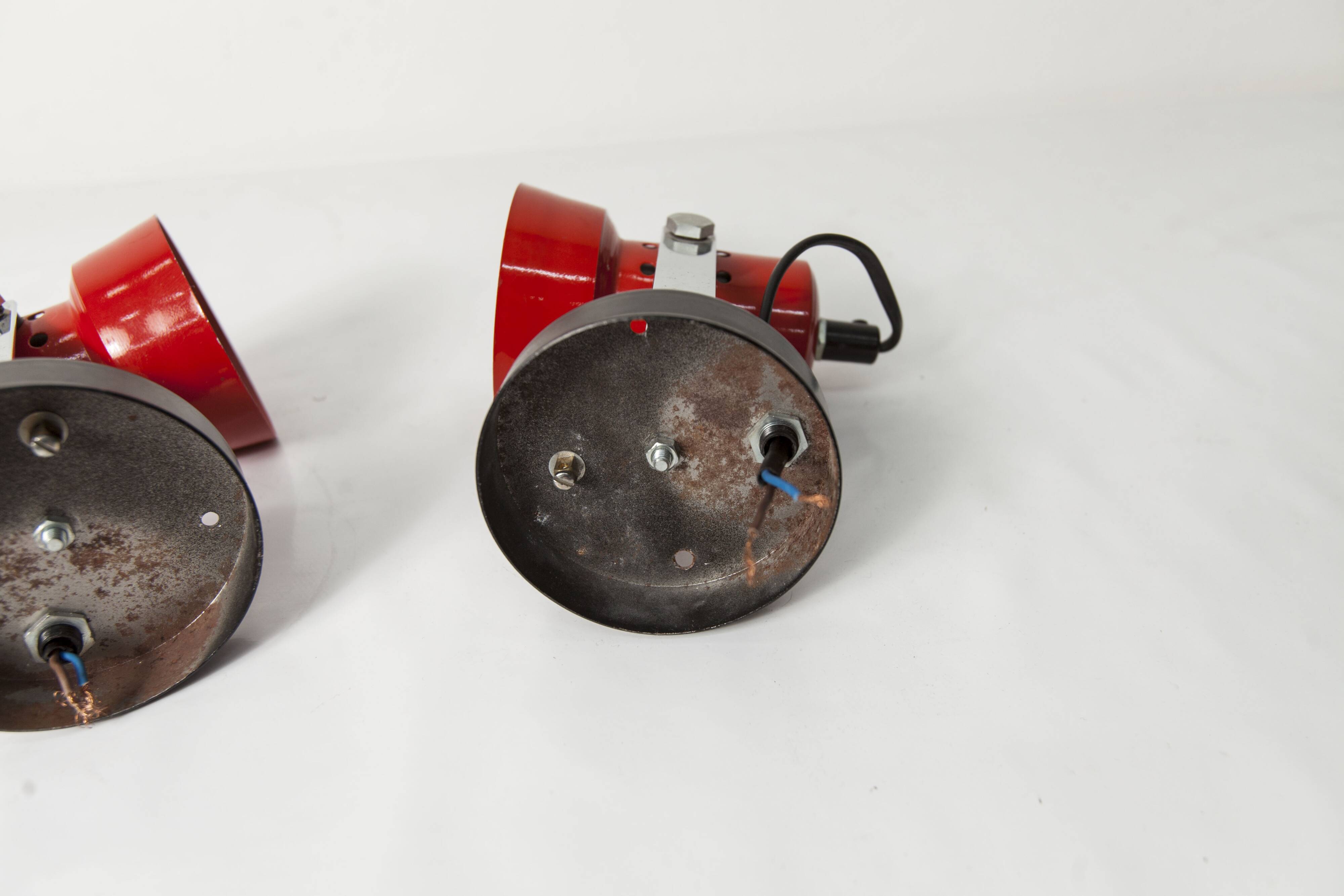 Pair of 1970s red and black wall lights