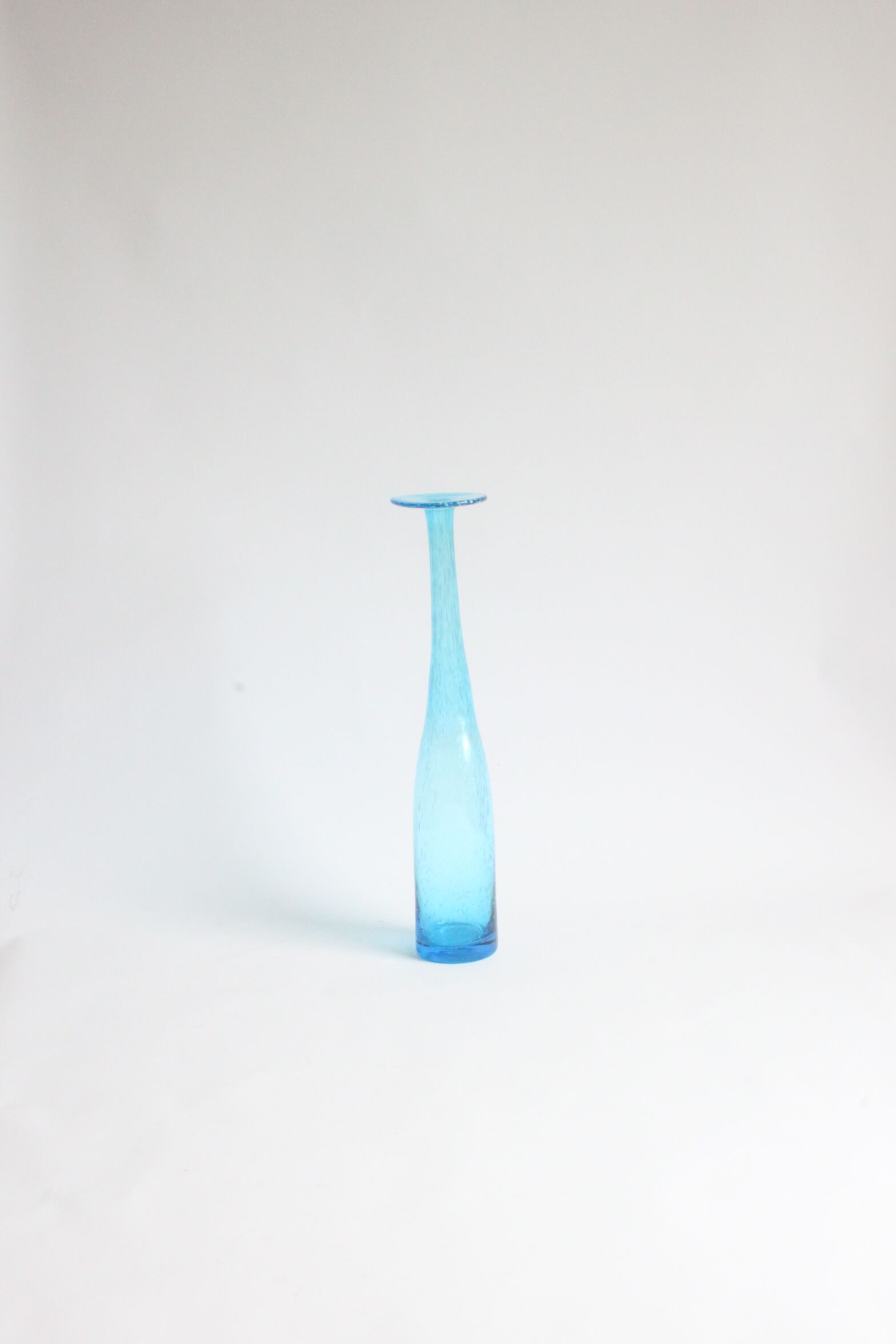 Vintage handblown blue bubble glass bottle vase