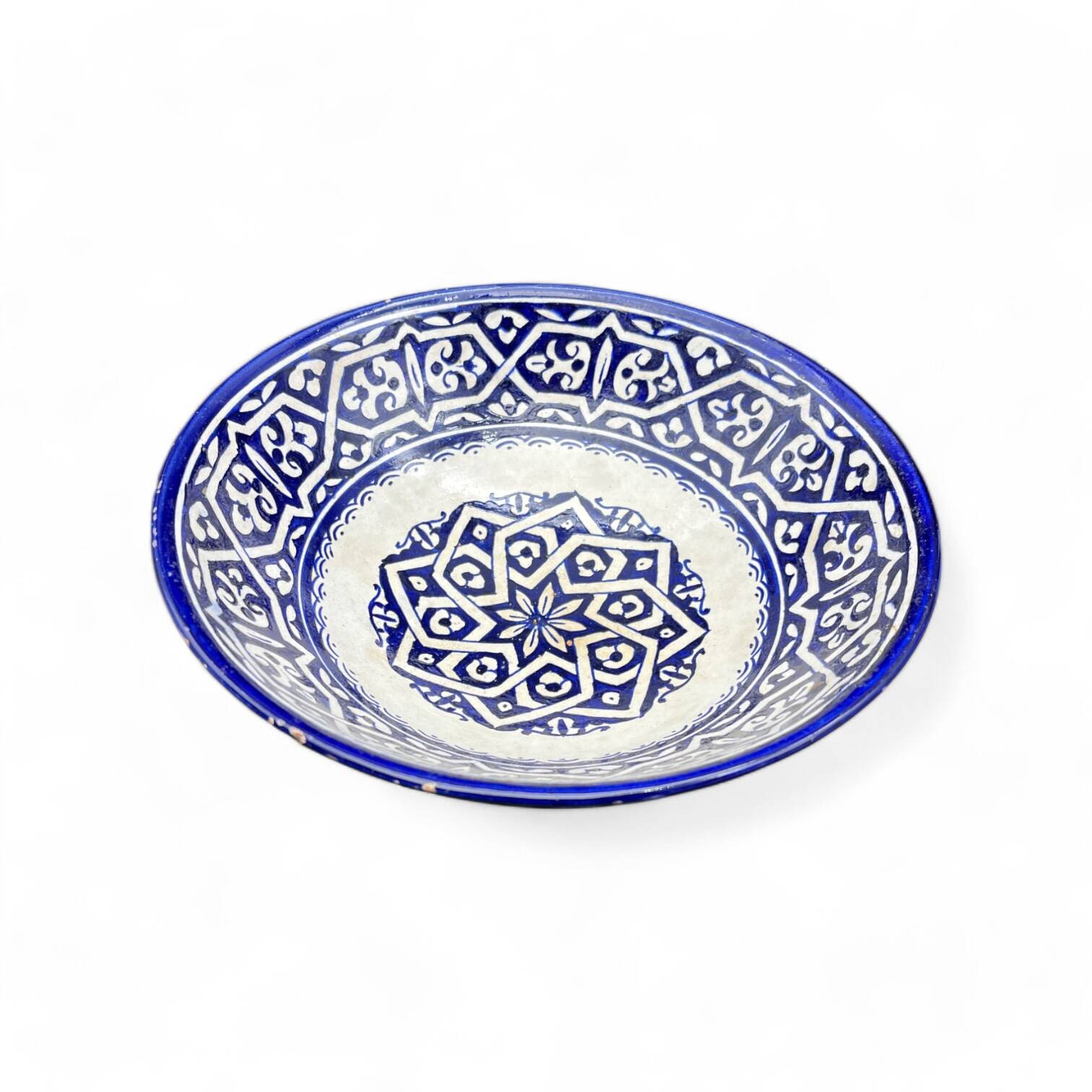 Moroccan ceramic handcrafted flat salad bowl from the city of Fez in Morocco