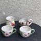 Lunch service in enameled ceramic, slip, white, pink and green, vintage