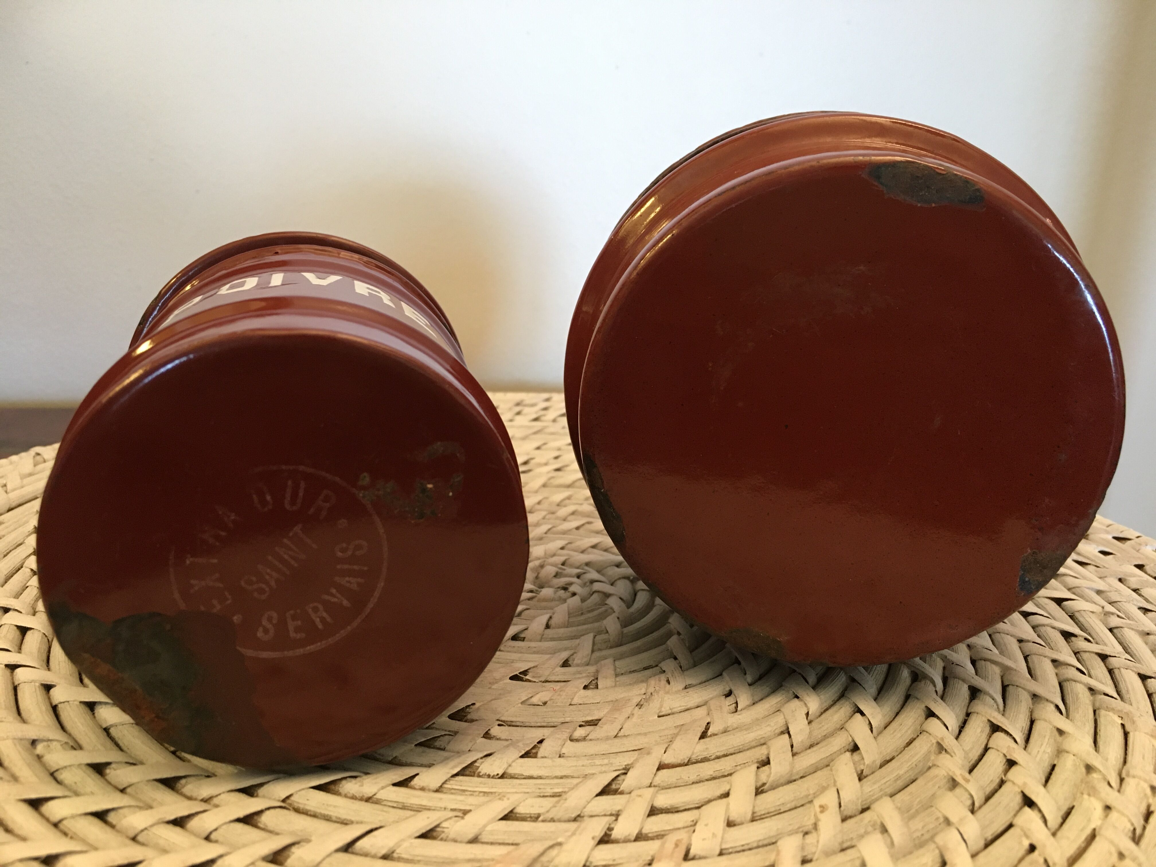 Set of two old enamelled boxes