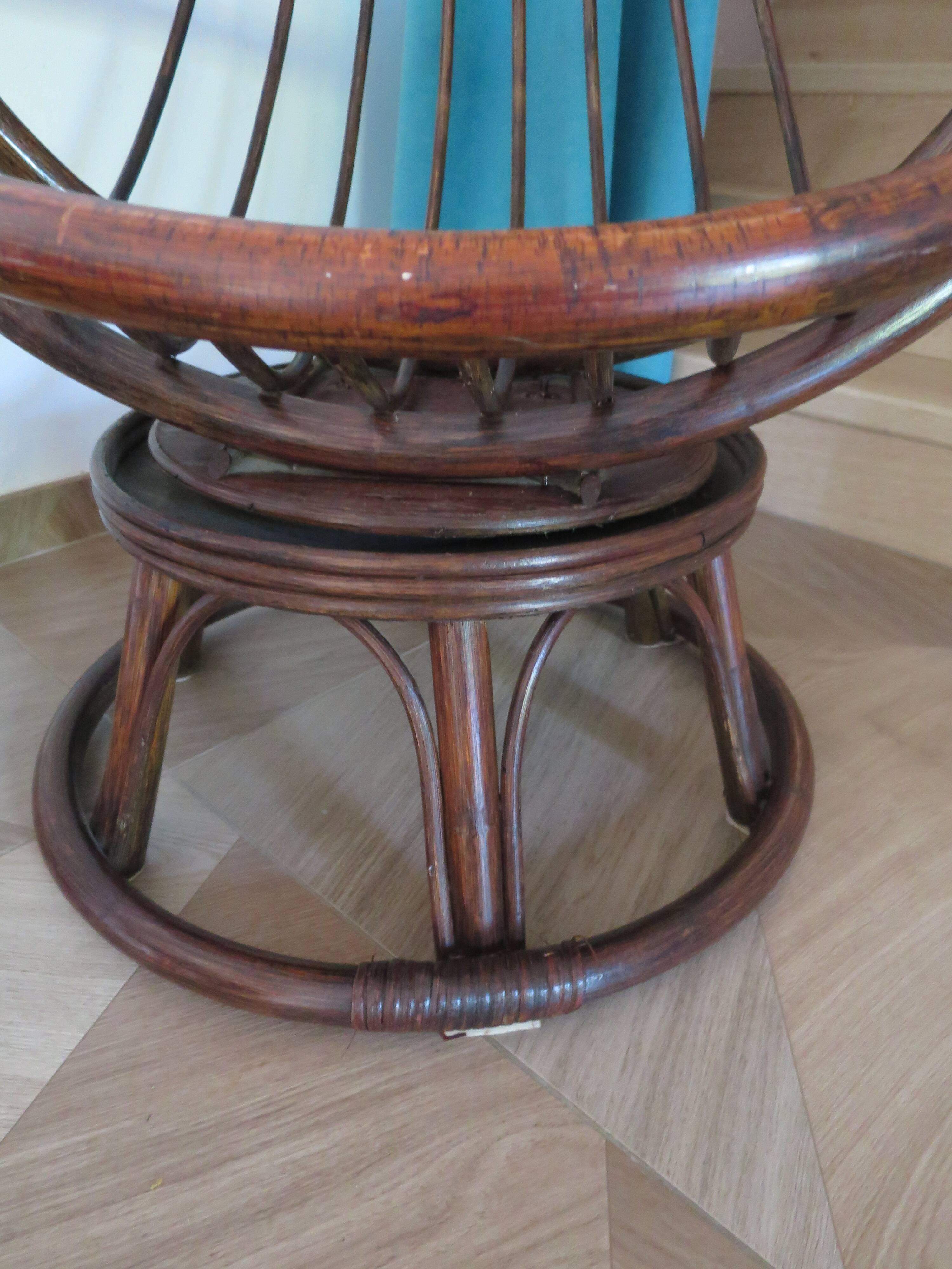 Vintage set of 2 swivel chairs in bamboo and rattan - Papasan shape