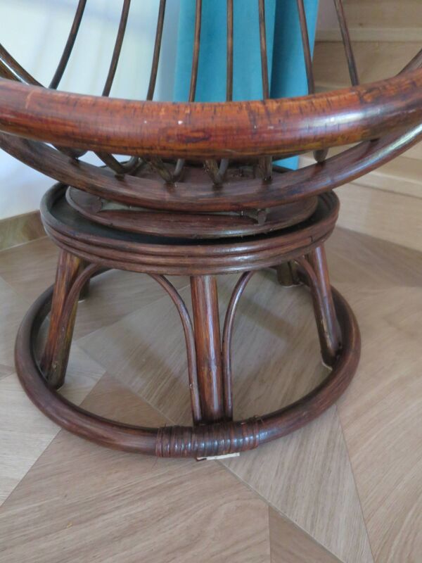 Vintage-Lot de 2 fauteuils pivotant en bambou et rotin-Forme papasan