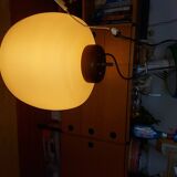 50's, 60'S design pendant lamp in opaline and teak by Goffredo Reggiani.