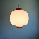 Pendant lamp in teak and white opaline, design Goffredo Reggiani, 1960