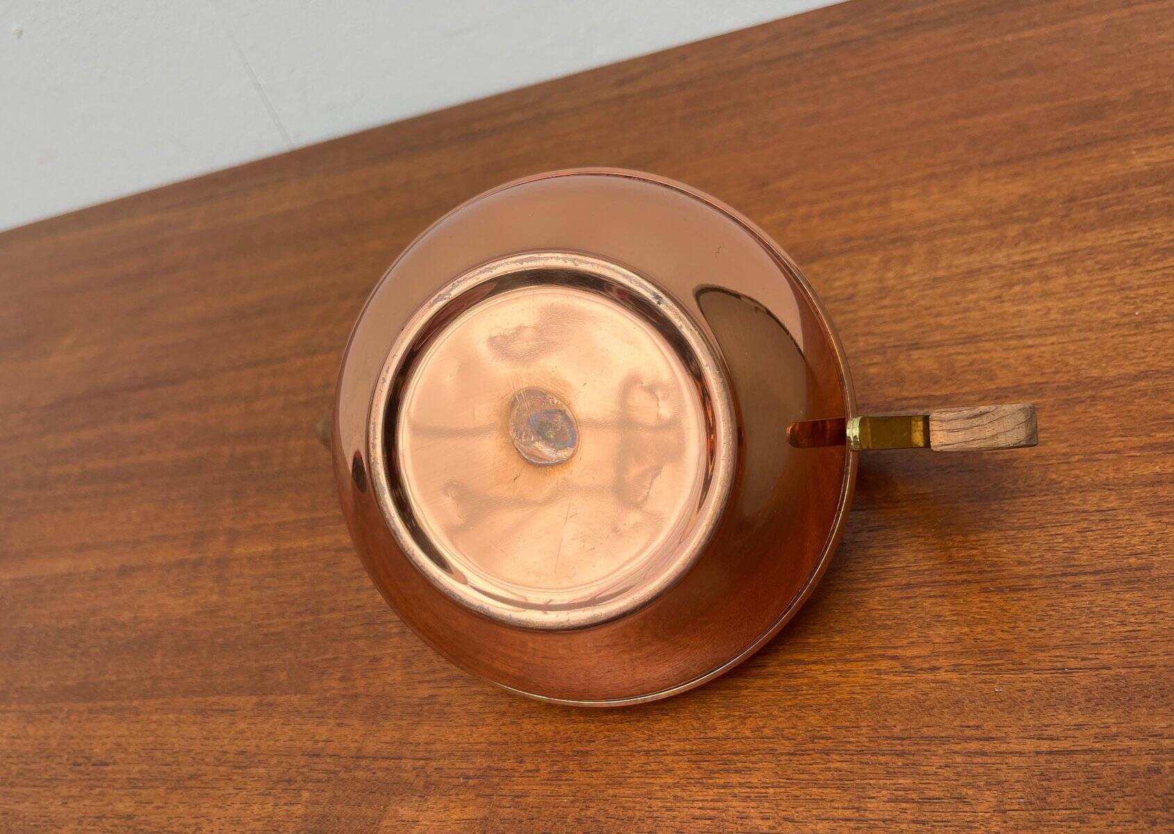 Metal and teak teapot from the mid-century, 1960s.