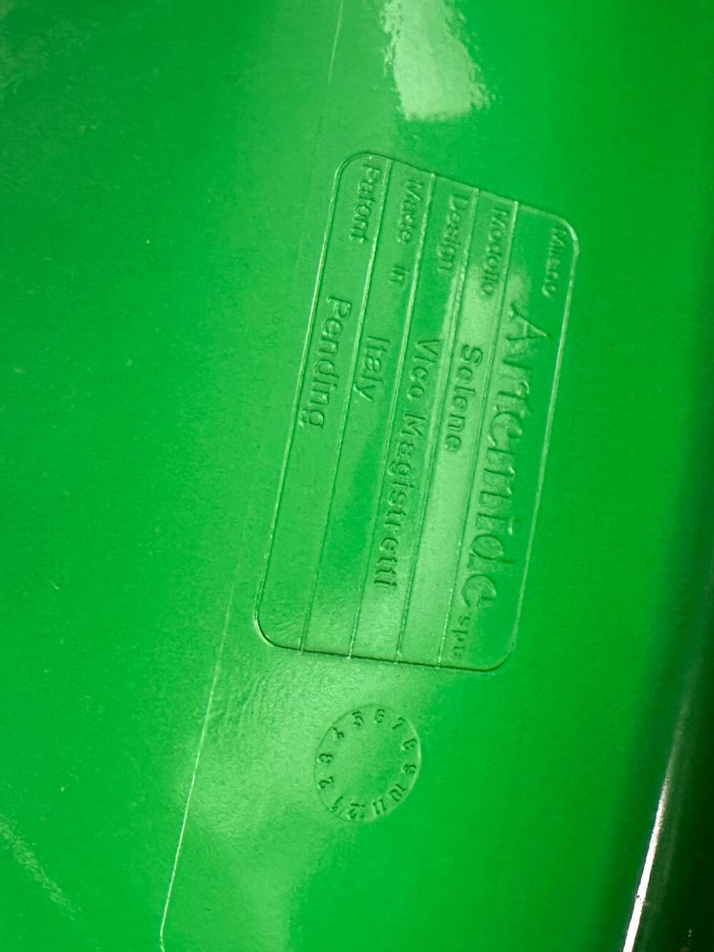 Set of 4 green stackable chairs 'Selene', Vico Magistretti, Artemide, 1960s