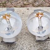 Pair of steel and opaline wall lights, Vittorio Mazzega design, vintage, 70s