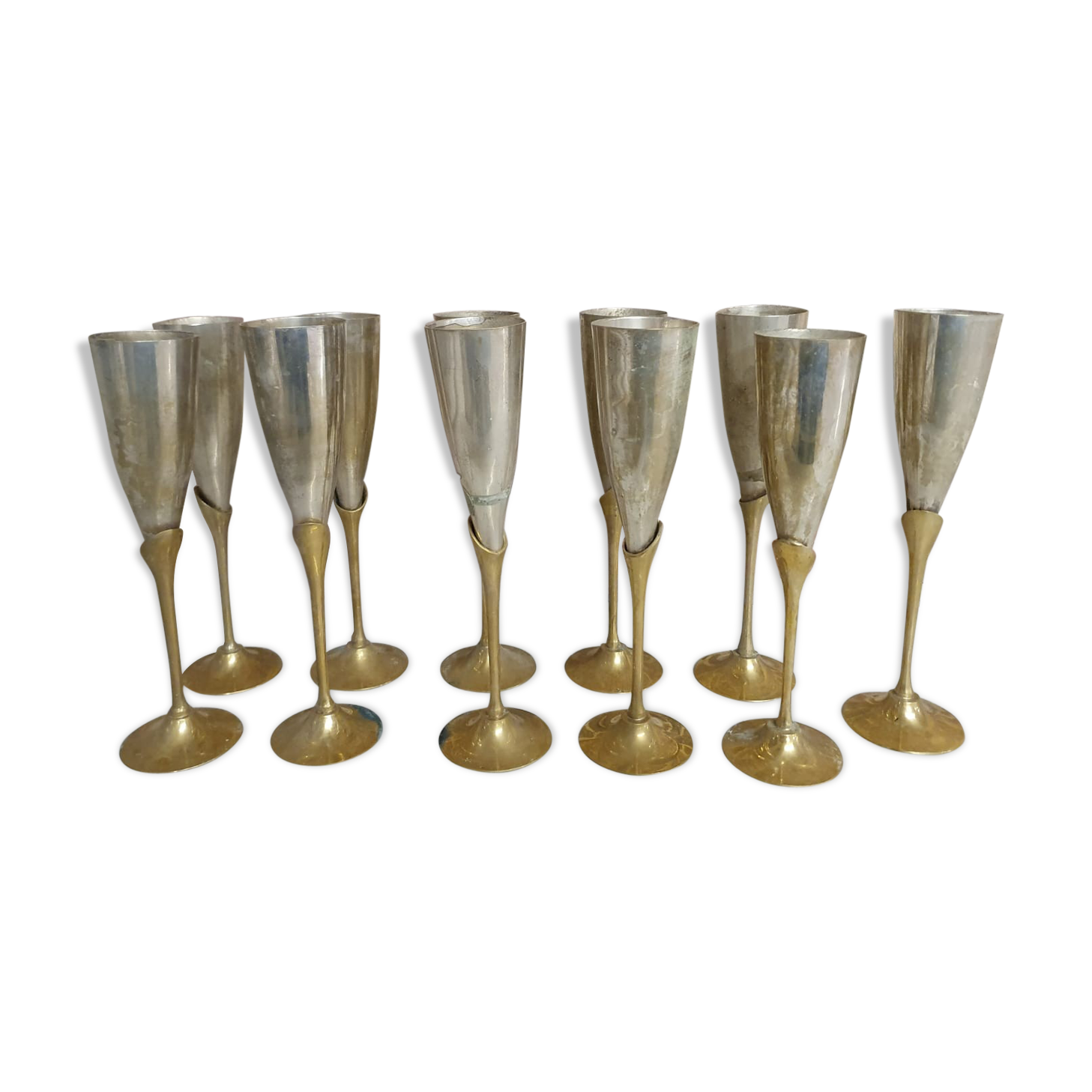 Lot of 11 brass champagne flutes