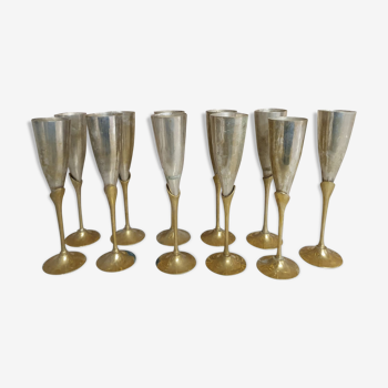 Lot of 11 brass champagne flutes