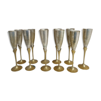 Lot of 11 brass champagne flutes