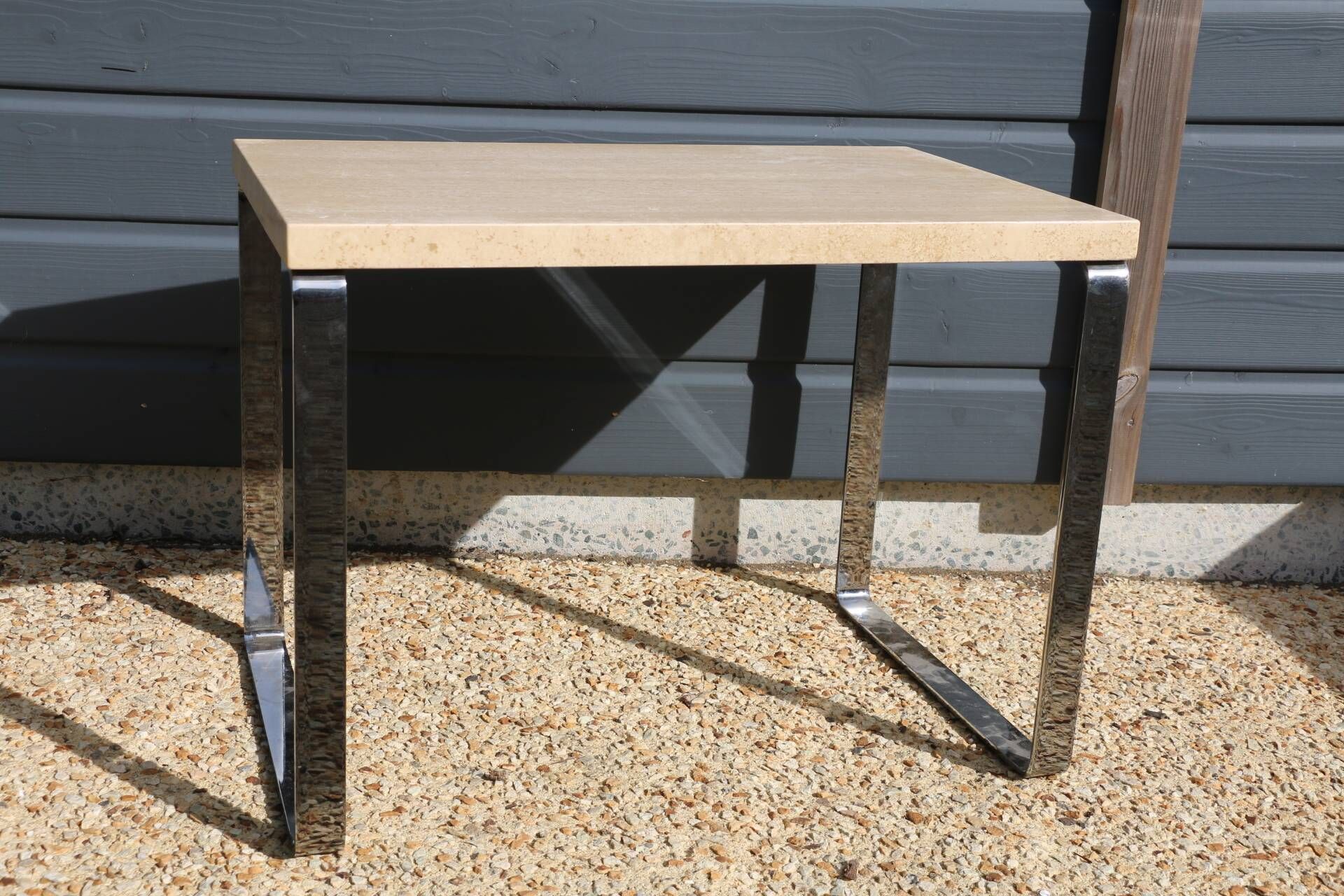 2 nesting tables chrome steel travertine