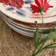 Old flat plates in red, green and blue gray.