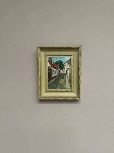 Mid-Century Oil on Panel “Street View” by J. Ioliv, Vintage & Framed 25×31cm