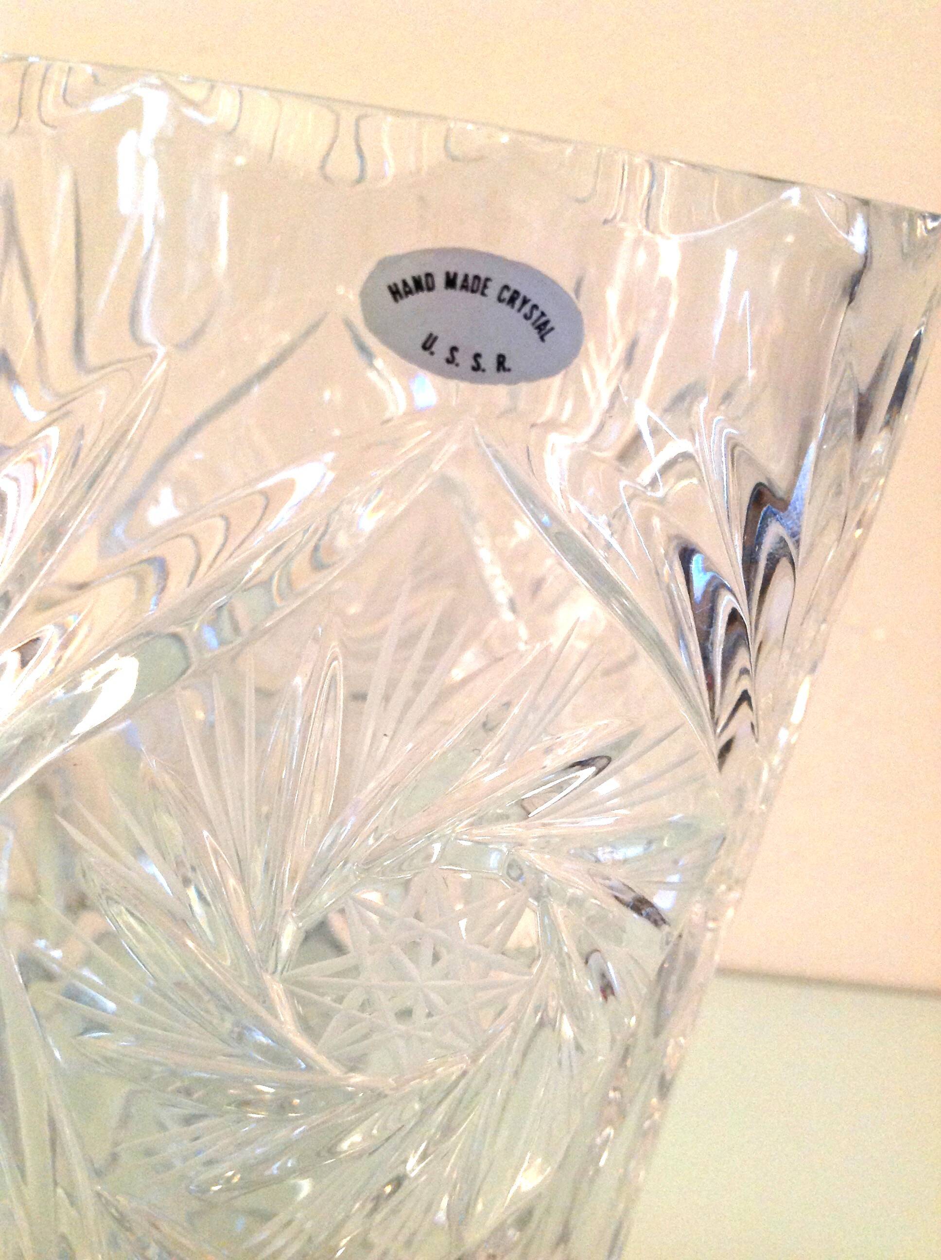 Cylinder vase in chiseled crystal / vintage 60s-70s