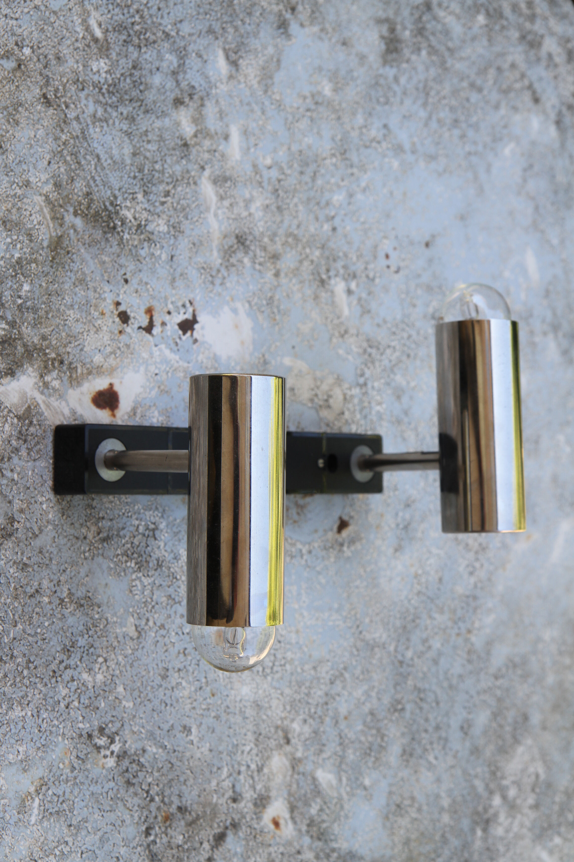 Wall sconce with two chrome lights from the 70s