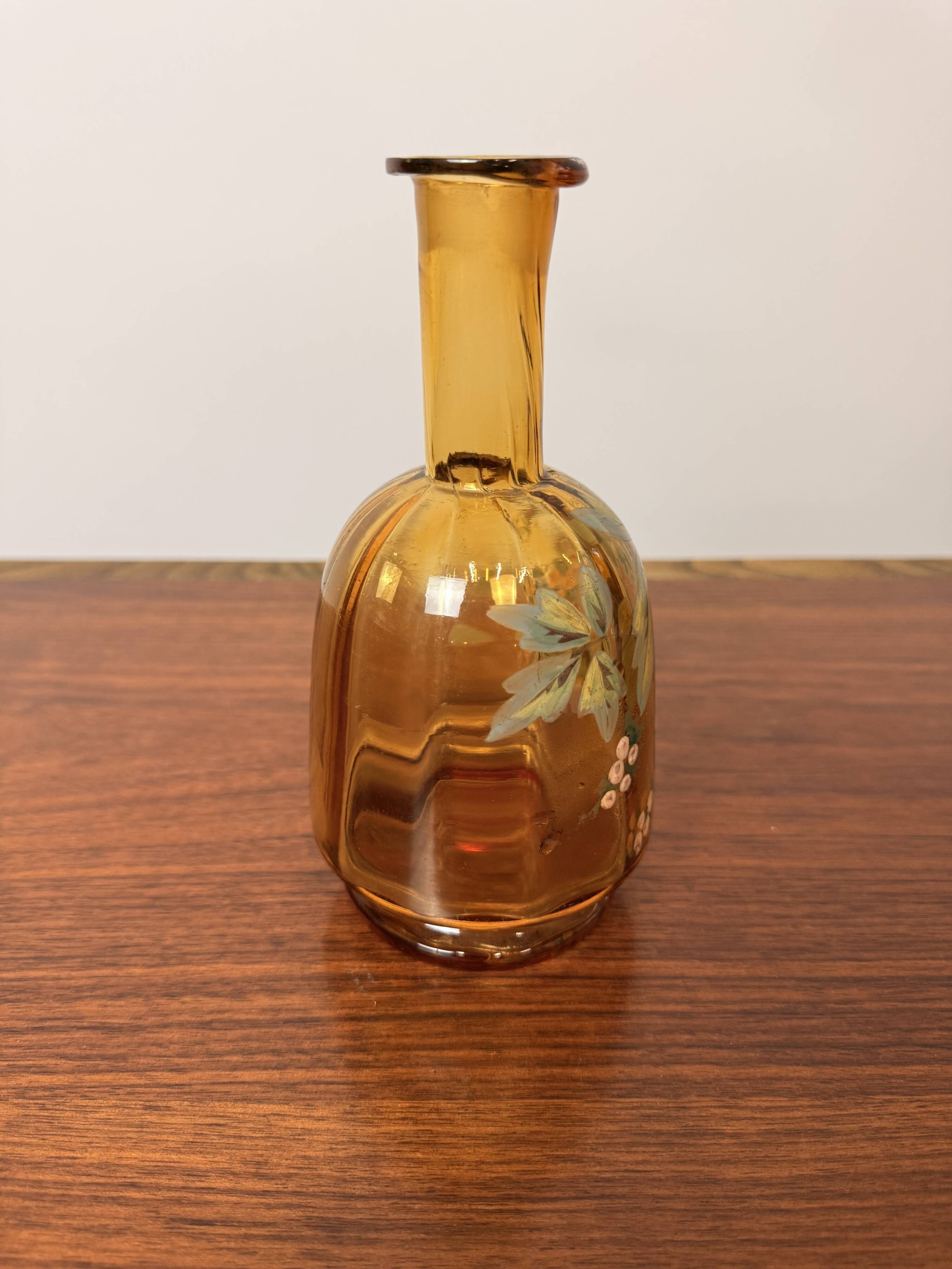 Antique Legras Carafe – Amber glass with enamel floral decoration – Art Nouveau