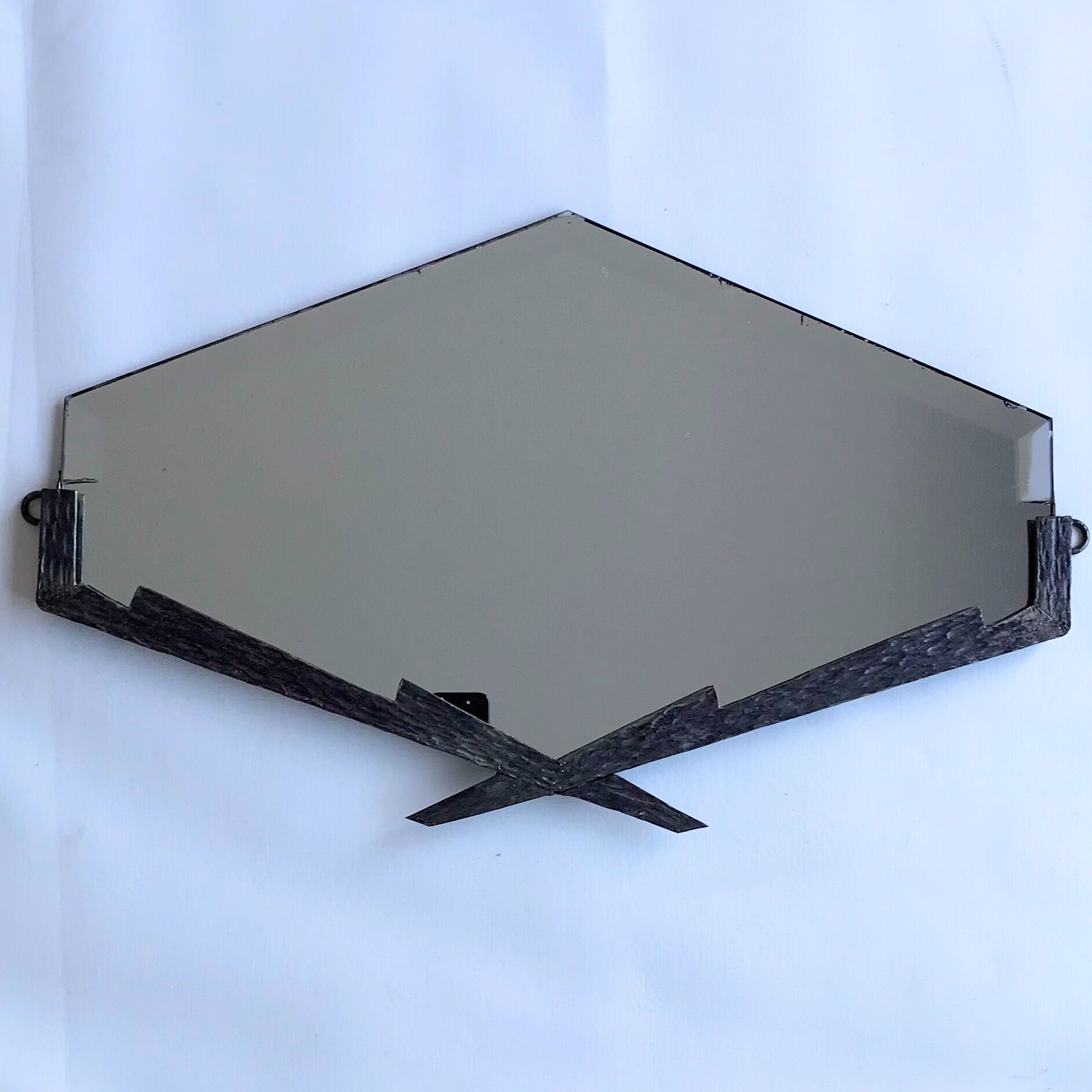 Small vintage art deco mirror of the 30s in metal in the shape of a diamond 59x35cm