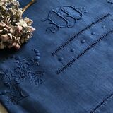 Old sheet in pure thread washed linen tinted in blue