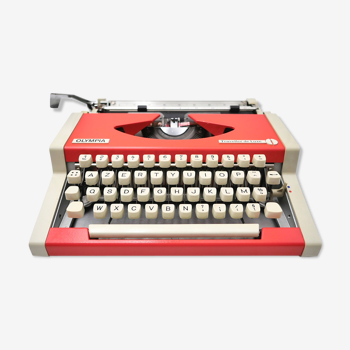 Machine à écrire Olympia Orange Saumoné vintage révisée avec ruban neuf