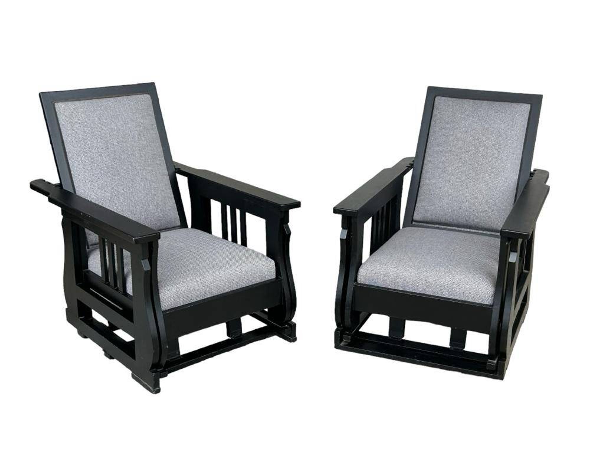 Important Pair Of Black Lacquered Rocking Armchairs Circa 1920 - 30