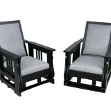 Important Pair Of Black Lacquered Rocking Armchairs Circa 1920 - 30
