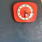 Vintage formica clock silent trapeze wall pendulum "Manufrance red"