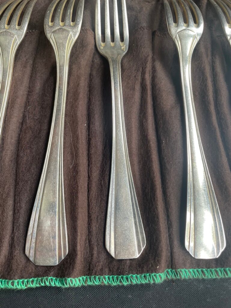 12 Christofle table forks model Boreal – Silver metal – Art Deco