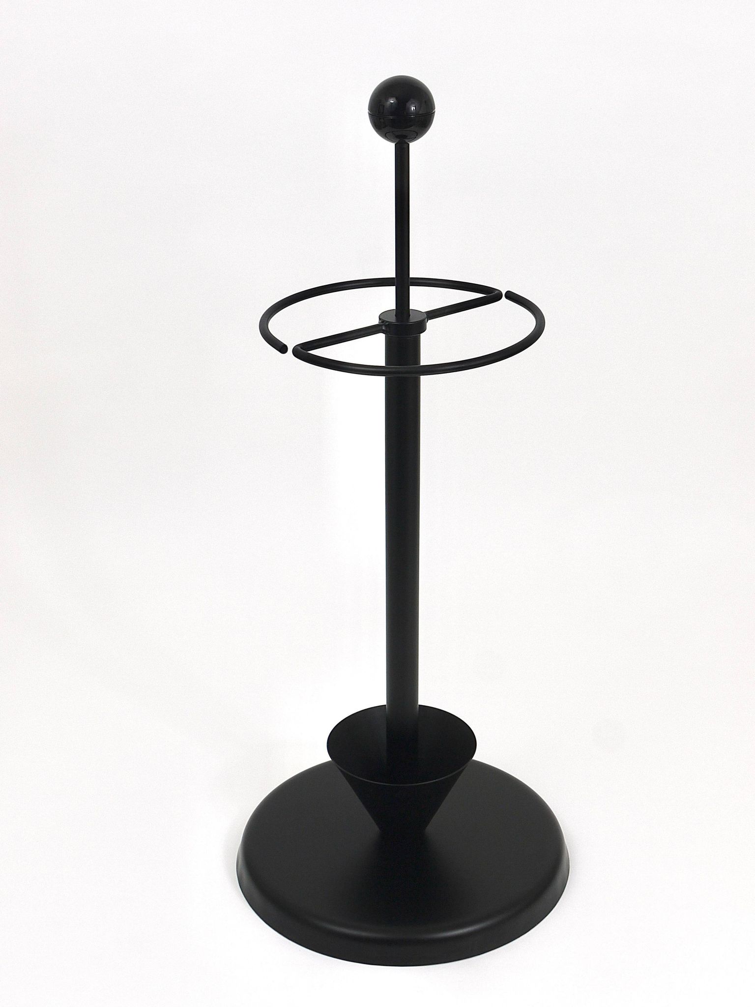 Black post-modern umbrella stand in the style of Castiglioni, Memphis, Italy, 1980s.
