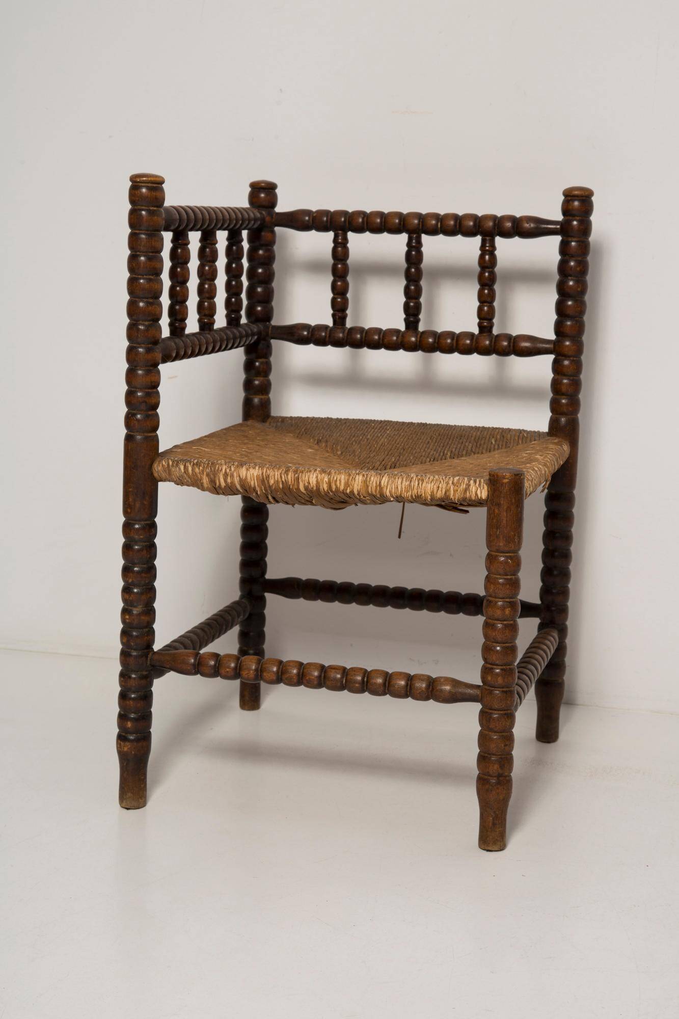 Provincial antique bobbin corner chair from the mid-century, France, 1940s.