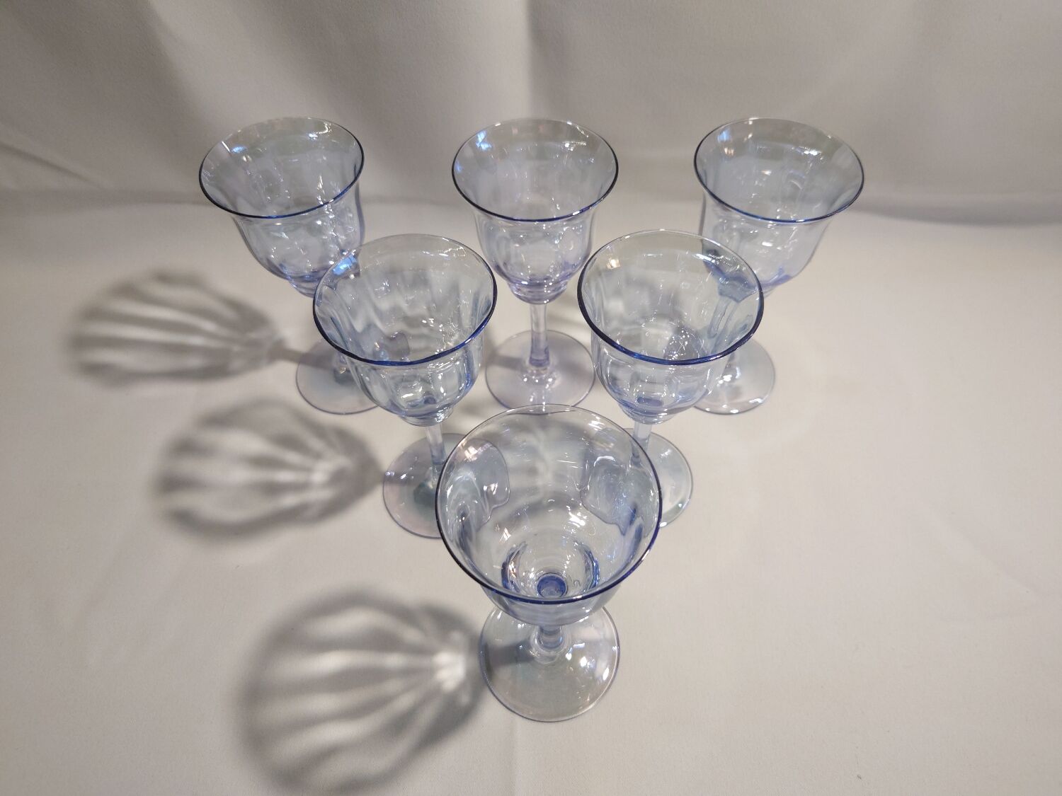 Blue crystal wine glasses x6