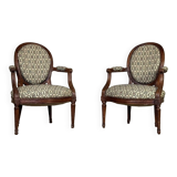 Pair Of Louis XVI Armchairs In Carved Wood, 18th Century